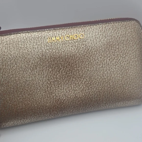 Jimmy Choo Metallic Gold & Burgundy Animal Print Long Wallet (VERY GOOD)COA❤️✨️